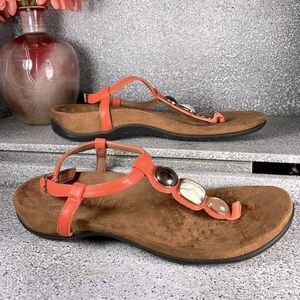 Vionic GWINN T Strap Sandals Coral Boho Embellished Stones Shoes Size 7